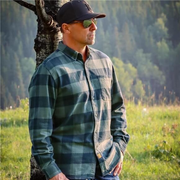 Mens Plaid Flannel Button Down Shirt Long Sleeve Cotton Casual Work Top - Picture 2 of 6